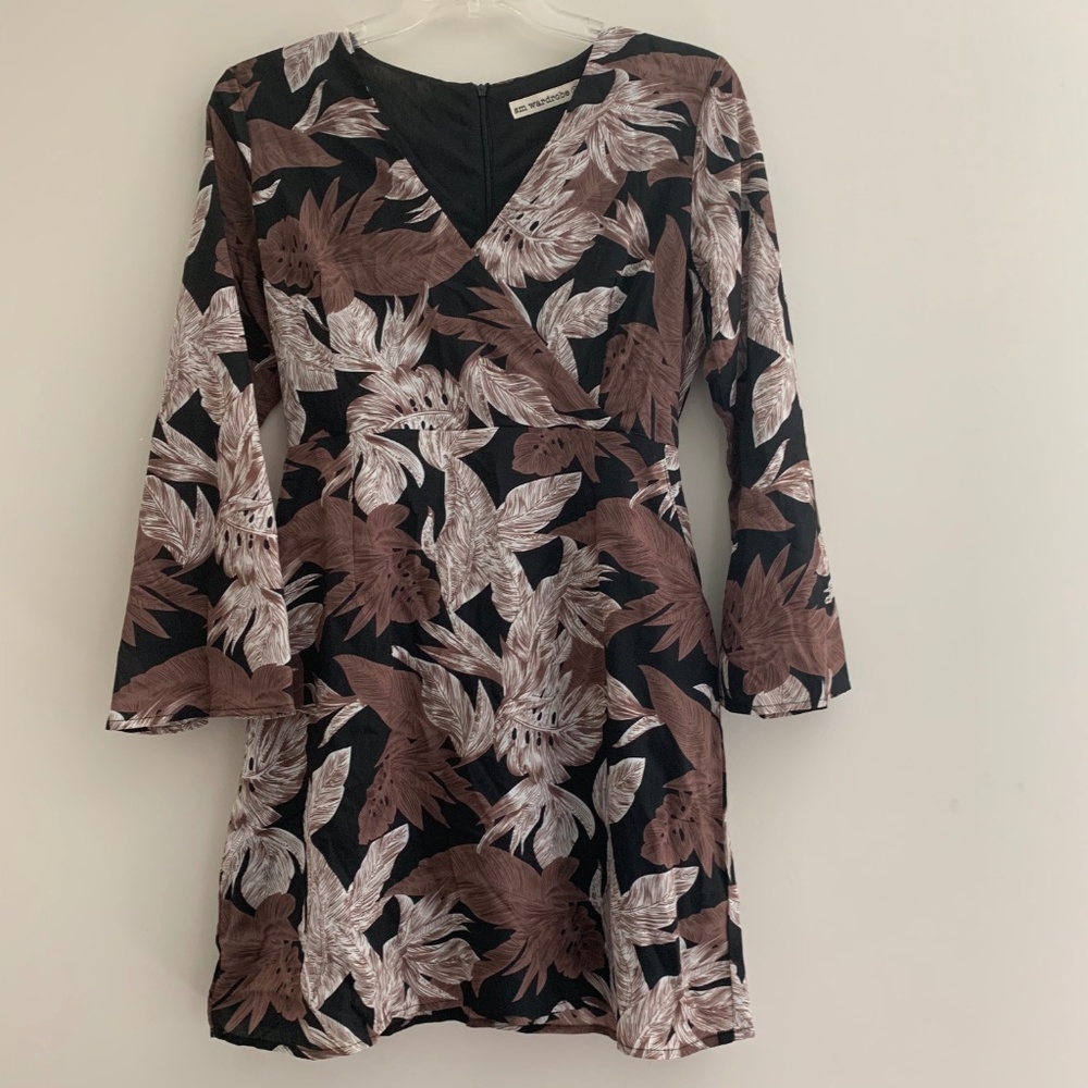 sm wardrobe brown feather dress with tie